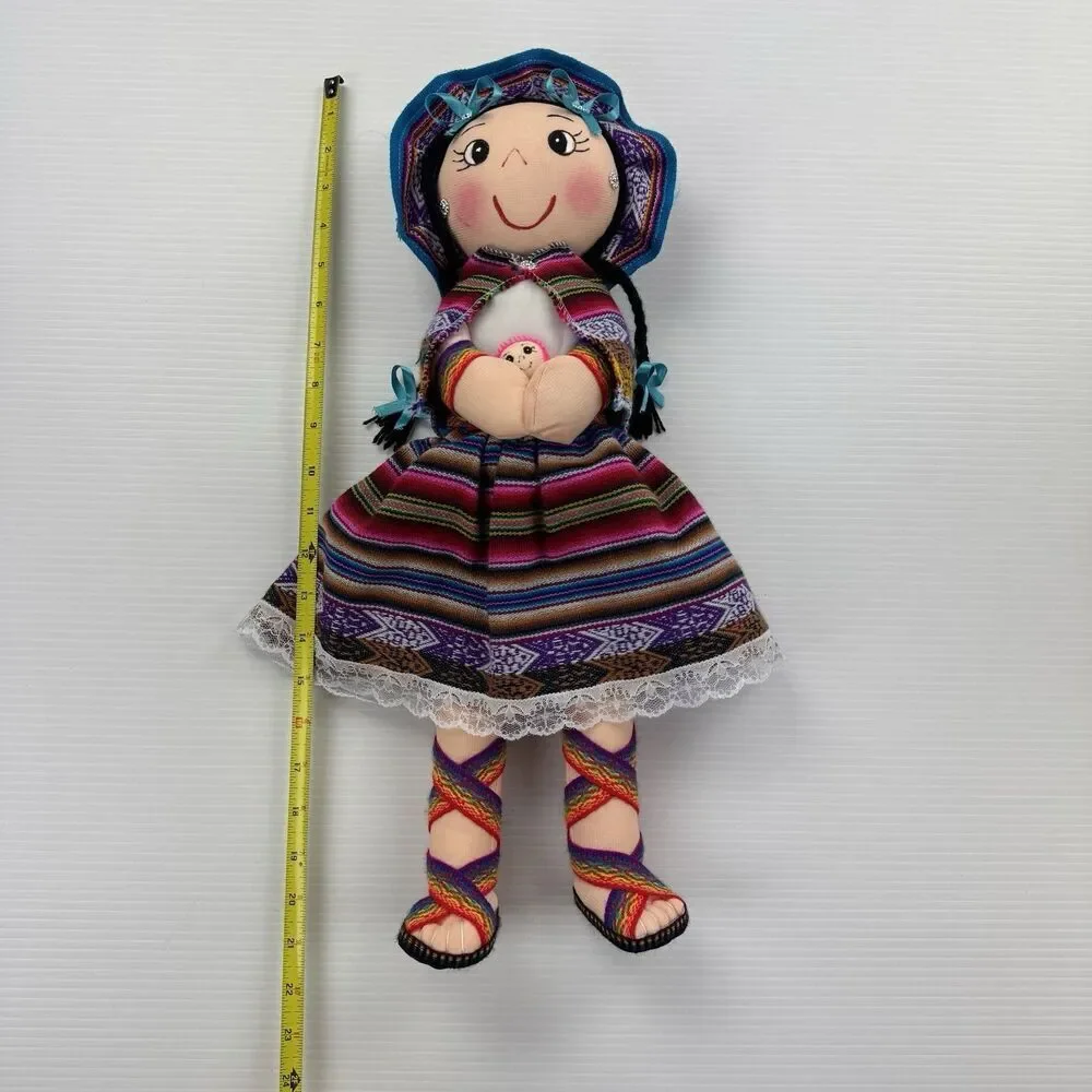 Peruvian Andean Cloth Doll Handmade Folk Art Textile Girl Figure Peru